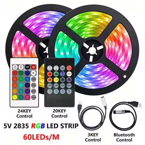 5V RGB 2835 LED Lights Strip Bluetooth APP IR Remote Control USB 0.5m 1m 2m 3m 4m 5m Gaming Room Dec