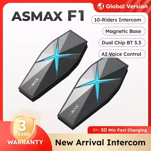 ASMAX F1 Motorcycle Intercom 10 Riders Communication Helmet Bluetooth Headset BT5.3 IP67 Waterproof 