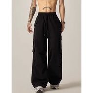 Black Casual Straight Cut Kargo Cargo Pants Men Tactical Work 6 Six Pocket Loose Man Pant Long Selua