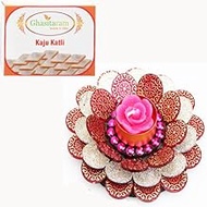 Ghasitaram Gifts - Diwali Candles Floating Flower T-Lite with 200 GMS kaju Katli |Gift for Diwali,Ho