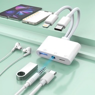 Lightning + USB C to Aux Audio Headphone Jack Adapter,Multi USB OTG Camera Adapter+3.5mm Earphone Ja