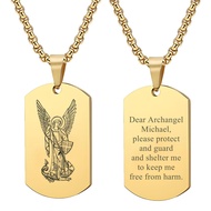 St. Michael Archangel Pendant Necklace - Men's Prayer Protection Dog Tag Pendant Stainless Steel Pra