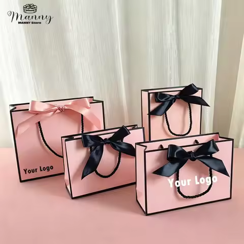 50/100pcs Custom Logo Gift Bag Boxes ,Paper Commodity Bags Large Size Gold Present Bag For Pajamas C