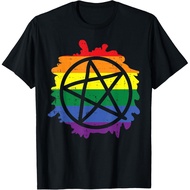 Men's cotton T-shirt Pentagram Satanic Goth LGBTQ Rainbow Flag Gay Pride Ally T-Shirt
