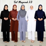 Maysarah 2.0 - Suit Labuh Muslimah Ironless Jubah Seluar Set Umrah Hitam Putih Khimar by RafandaNur