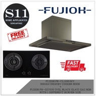 FUJIOH FR-CL1890 R/V  900MM CHIMNEY COOKER HOOD+FUJIOH FH-GS7020 SVGL BLACK GLASS GAS HOB WITH 1 DIFFERENT BURNER SIZE BUNDLE DEAL