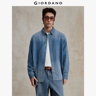 GIORDANO Men Shirts Gradient Wash Denim Loose Shirts Long Sleeve Classic Collar Fashionable Casual D