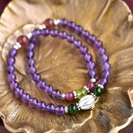 紫水晶+橄欖石+鉻透輝石+碧璽+草莓晶純銀雙圈手鍊