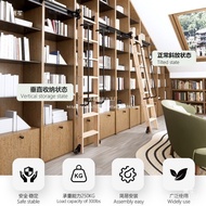Loft Bookshelf Ladder Flat Library Solid Wood Indoor Slide Track Ladder Ladder Movable Household NHQ