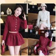 Women's tweed evening gown Set, short crop top evening gown with elegant ladylike A-line skirt