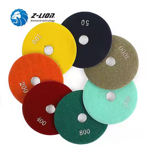 Z-LION 7 Piece 4" Diamond Polishing Pad For Granite Marble Flexible Concrete Stone Polish Disc Wet B