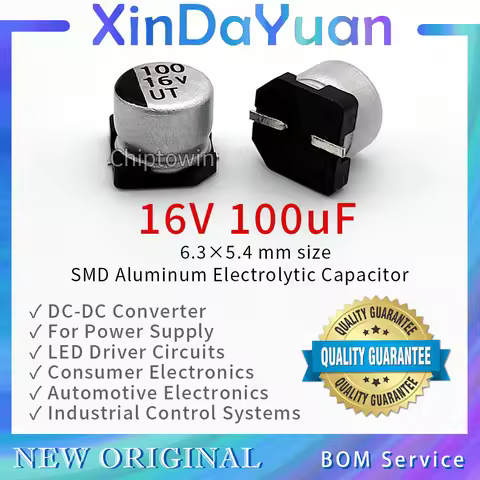 50pcs 16V 100uF 6.3×5.4mm SMD Aluminum Electrolytic Capacitor Low ESR