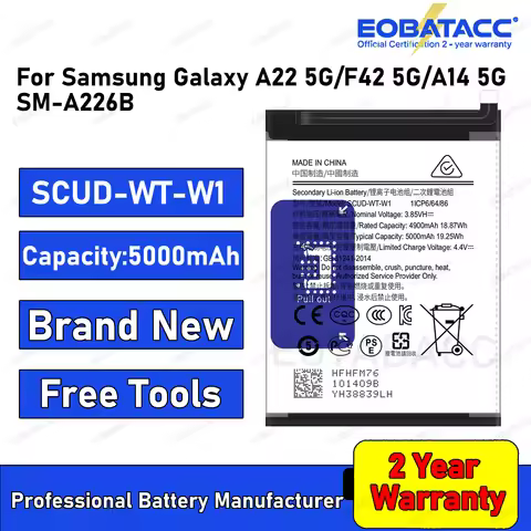 2026 Years EOBATACC 100% New SCUD-WT-W1 Battery For Samsung A22 5G/F42 5G/A226 Batteries+Free Tools