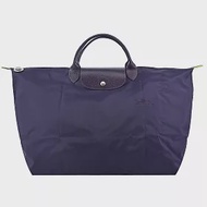 LONGCHAMP LE PLIAGE GREEN系列刺繡短把再生尼龍摺疊旅行袋(小) 藍莓