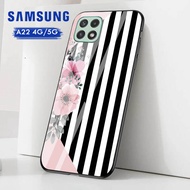 Softcase Glass Kaca Samsung A22 4G Samsung A22 5G [M215] Stripes Nature - Casing HP Samsung A22 4G -