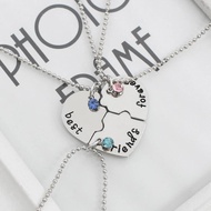 3pcs Fashionable Heart-Shaped Layered Necklace Sparkling Friendship Gift for Women