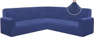 HDCAXKJ Luxury Velvet Sectional Couch Covers Thick Stretch L Shaped Corner Sofa Slipcover Universal Non Slip U Shape Sectional Sofa Cover Furniture Protector Machine Washable (Blue, X-Large)