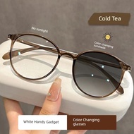 spek mata viral spek mata silau Cold Brown Sunglasses Women's High-End Color-changing Glasses Myopia