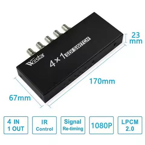Wiistar SDI Switcher 4x1 SDI Switch 4 in 1 out Switch Extender 4 To 1 Converter for 3G HD SD Monitor