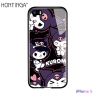 เคส Hontinga สำหรับ Iphone 5 5S SE 2016 6 6S 7 8 Plus SE 2022 X Xr XS Max เคสกระจกเทมเปอร์น่ารัก Kuromi เคสโทรศัพท์เคสหลังเคสแข็ง