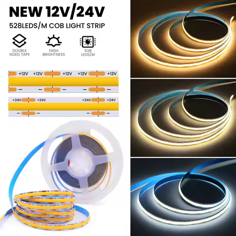 DC 12V 24V COB Strip RA90 White 3000K 4000K 6000K IP21 480 384 320 528Leds/M High Density Flexible R