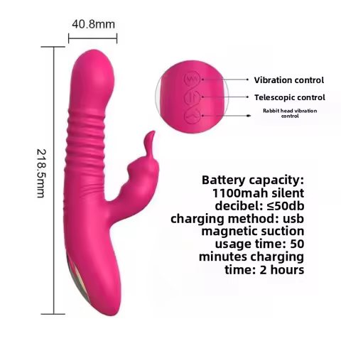 QINYU Telescopic Powerful Dildos Rabbit Vibrator 10 Vibration Modes Dual Motor Clitoris Stimulate Vi