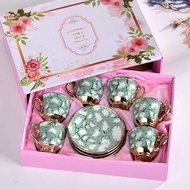 Cangkir Keramik Set 6 in 1 European Style dengan Pisin Tatakan Gaya Eropa Aestethic Desain Elegan Me