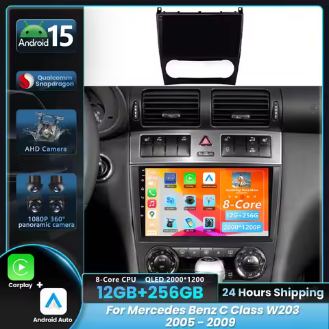 Android 15 Carplay Auto For Mercedes Benz W203 W209 C180 C200 C220 C230 2005 - 2009 Multimedia Car R