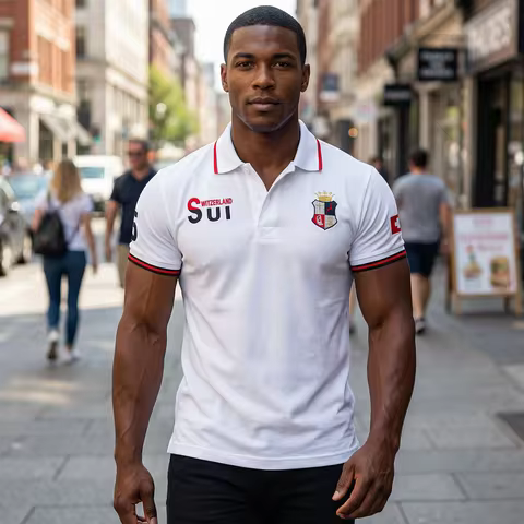 New Swiss Polo Shirts Men Short-Sleeved Polo Collars Fashionable Casual Sporty High-End Pure Cotton 