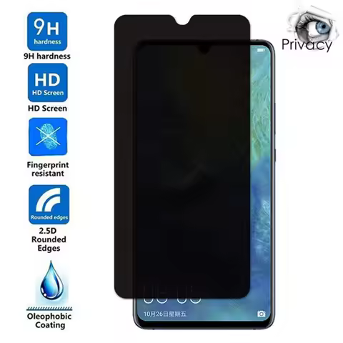 Anti-spy Protective Tempered Glass for Huawei P20 P40 Lite E 5G P30 Pro Privacy Screen Protector for