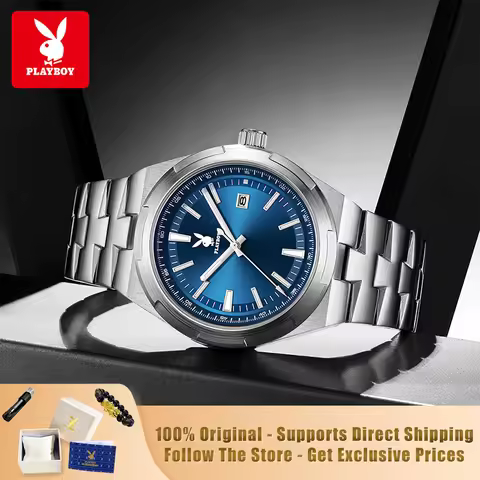 PLAYBOY 3112 Brand Original Authentic Stainless Steel Strap Luminous Function Calendar Display Men's
