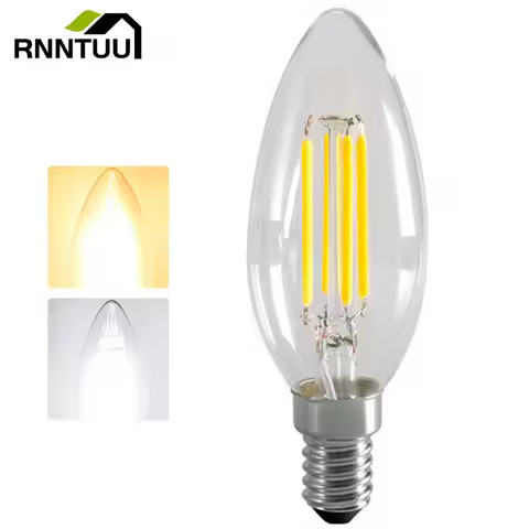 RnnTuu E14 LED Filament C35 Lamp C35L Dimmable Glass Candle Bulb 220V 2W 4W 6W Replace Halogen Light