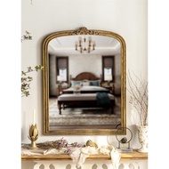 法式古典雕花化妝鏡美式復古做舊客廳玄關墻面裝飾鏡掛墻試身鏡子