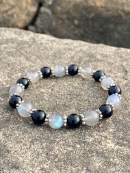 灰月光 黑耀石 中性 黑白水晶手串