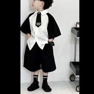 Boy Suit Children White Shirt 2024 Children Handsome Boy Baby Short-Sleeved Boy Style Boy Style Boy 