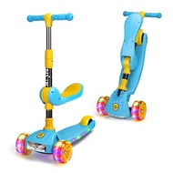 纽奇（Nukied）儿童健身滑板车户外玩具可升降闪光智能重力转向儿童时尚滑板车 双坐骑闪光音乐滑板车-蓝色