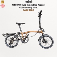 MINT T9D-349D Premium 16 Inch Folding Bike 9 Speed Disc Brake 4130 Chromoly Steel Lightweight Foldab