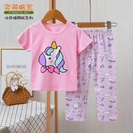 FORSLEEP SL2201 UNICORN CP Pajamas 1-9 years KUBAO Short Sleeve Top Long Pants Imported Girls' Sleep