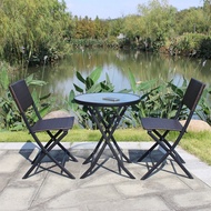 Balcony Foldable Table And Chairs Set Rattan Chairs Modern Simple Casual Outdoor Round Table Rattan