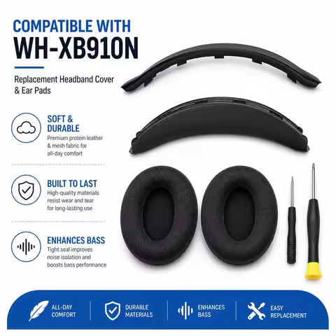 Replacement Headphone Ear Pads Protein Leather Mesh Fabric Headphone Headband Cover Sponge Foam for 