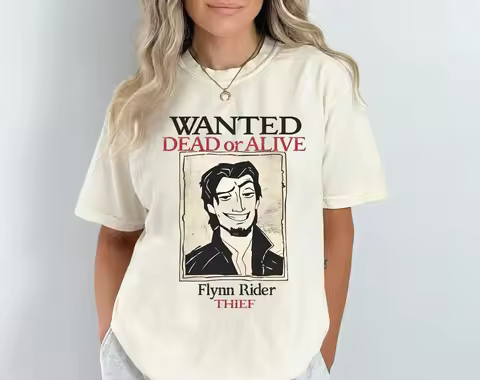 Disney Tangled Fun Wanted Dead or Alive Vintage Flynn Rider Thief T-Shirt WDW Unisex Top vintage clo