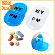[InterfunS] 2 Grids Waterproof Pill Organizer Portable Oval Pill Box Pill Container Daily AM&PM Cont