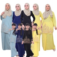 🔥BAJU RAYA 2024) KURUNG MODEN SULAM SEDONDON IBU SIZE 34-60) ANAK ARALYN PLUS SIZE BLACK SOFT YELLOW