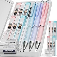 Nicpro 3 PCS Pastel Mechanical Pencil 0.5 mm for School, with 6 tubes HB Lead Refills, Erasers, Eras