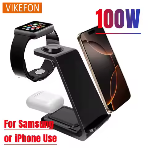 100W 3 In 1 Fast Wireless Charger For iPhone 16/15/14/13/12 Samsung S24/S23/S22 Apple Watch 9/8/7 Ga