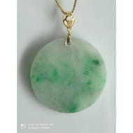 #J363 Natural Grade A Round Wu Shi Pai Jade Jadeite Pendant H23.5mm with Real 18K Gold Clasp (Free N