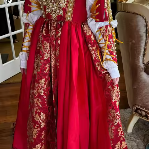 Historical 15th Century Red Italian Renaissance Borgia Costume Dress Medieval Vintage Court Fairy Pe