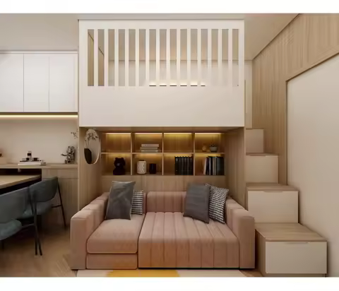 New Design Children Adult Bedroom Loft Bed with Sofa Wooden Bunk Bed Idea with Stairs