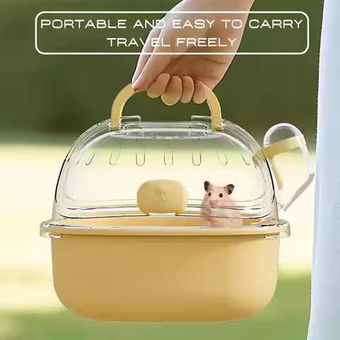 Portable Transparent Hamster Cage with Water Bottle - A Breathable Travel Carrier Suitable for Small