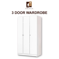 MR.RTA Wardrobe 3 Door Wardrobe / White Wardrobe / Almari baju 3 pintu / Almari Baju Kayu / Almari pakaian